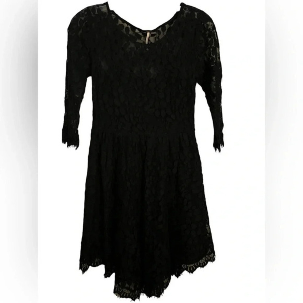 Free People Black Boho Sheer Floral Lace Dress Black Size 2 Wedding Event - Picture 4 of 12